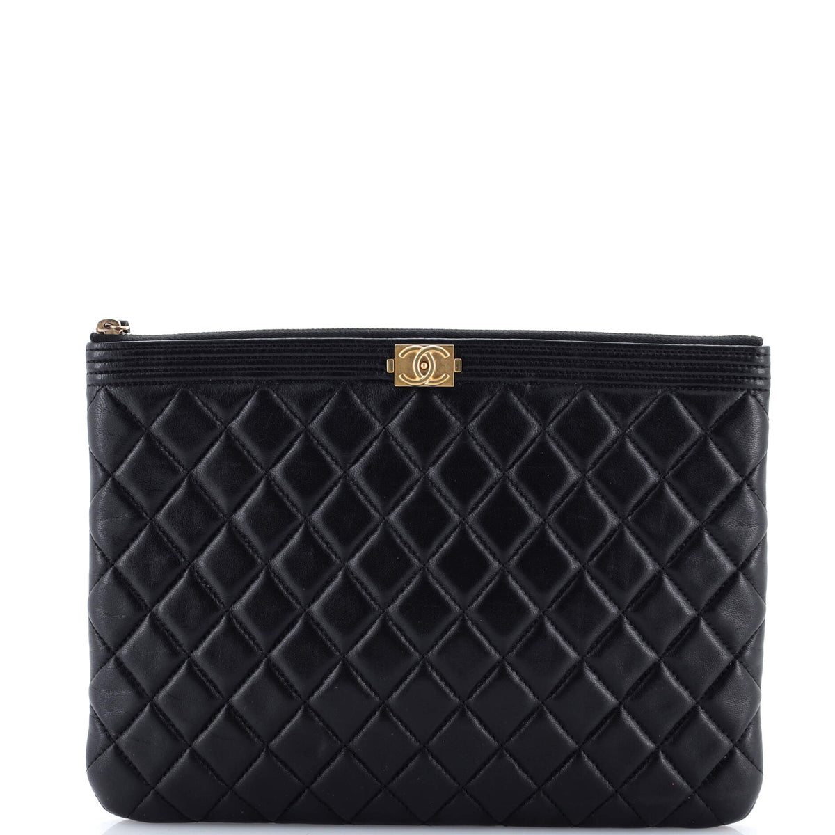 Chanel CHANEL Boy O Case Clutch Quilted Lambskin Medium