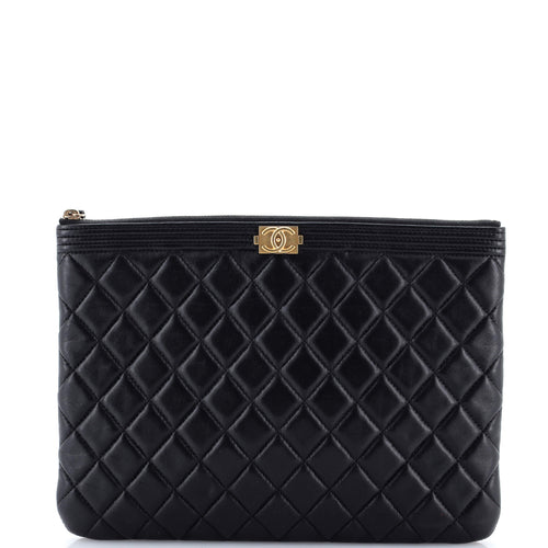 CHANEL Boy O Case Clutch Quilted Lambskin Medium