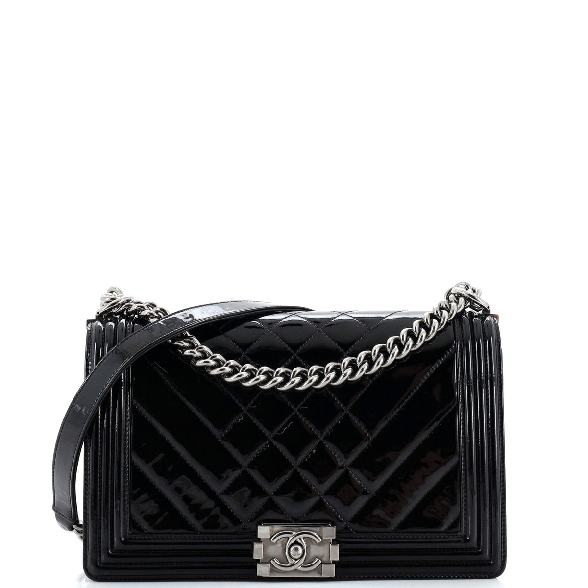 Chanel CHANEL Boy Flap Bag Chevron Patent New Medium