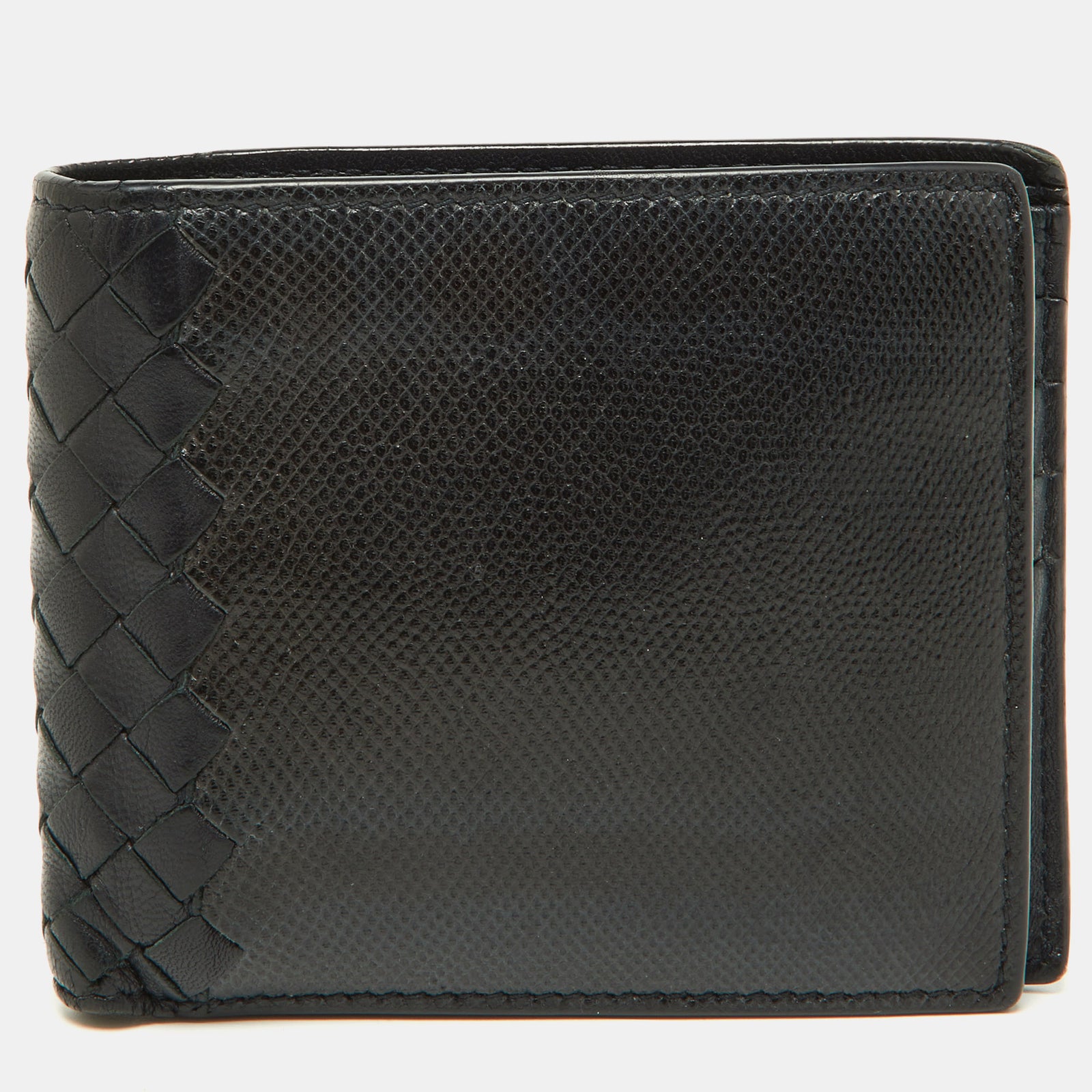 Bottega Veneta Black Intrecciato Karung and Leather Bifold Wallet