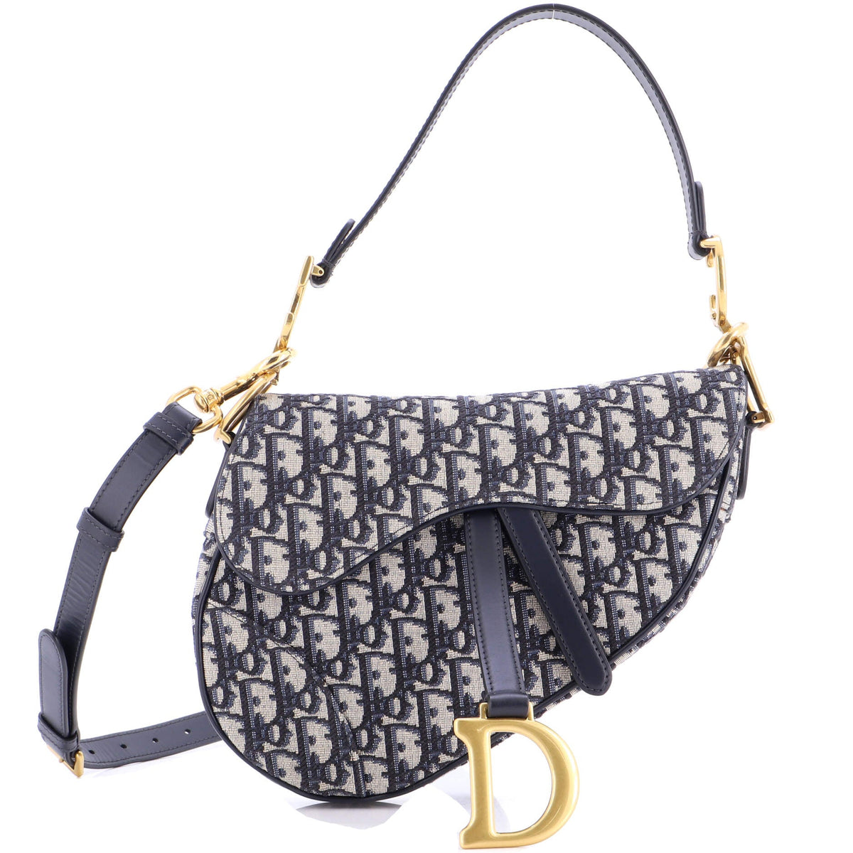 Christian Dior Saddle Handbag with Strap Oblique Canvas Medium