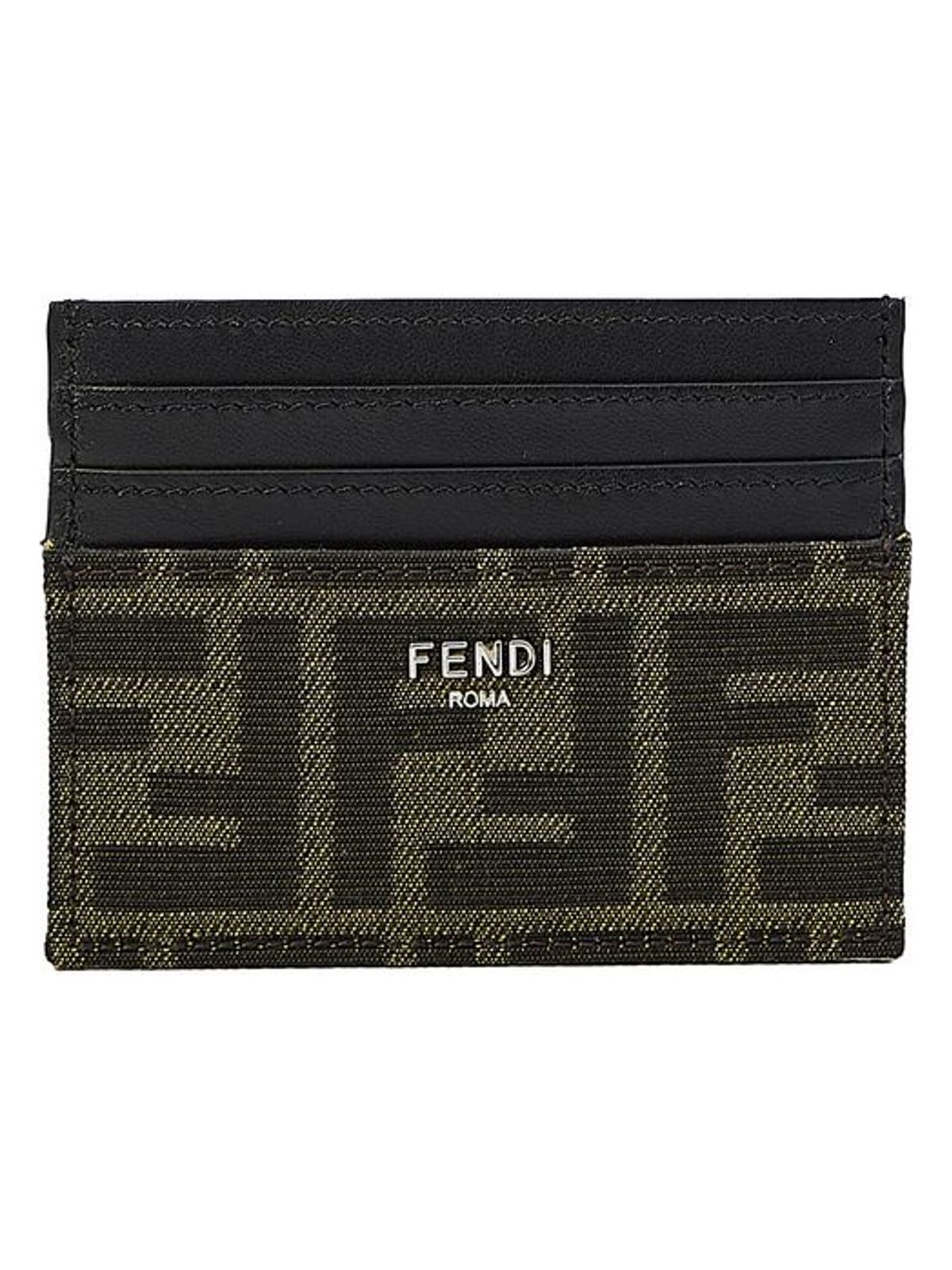 Fendi Men's Embroidered Fabric Card Holder in Brown | Size UNICA | 7M0164ALWK