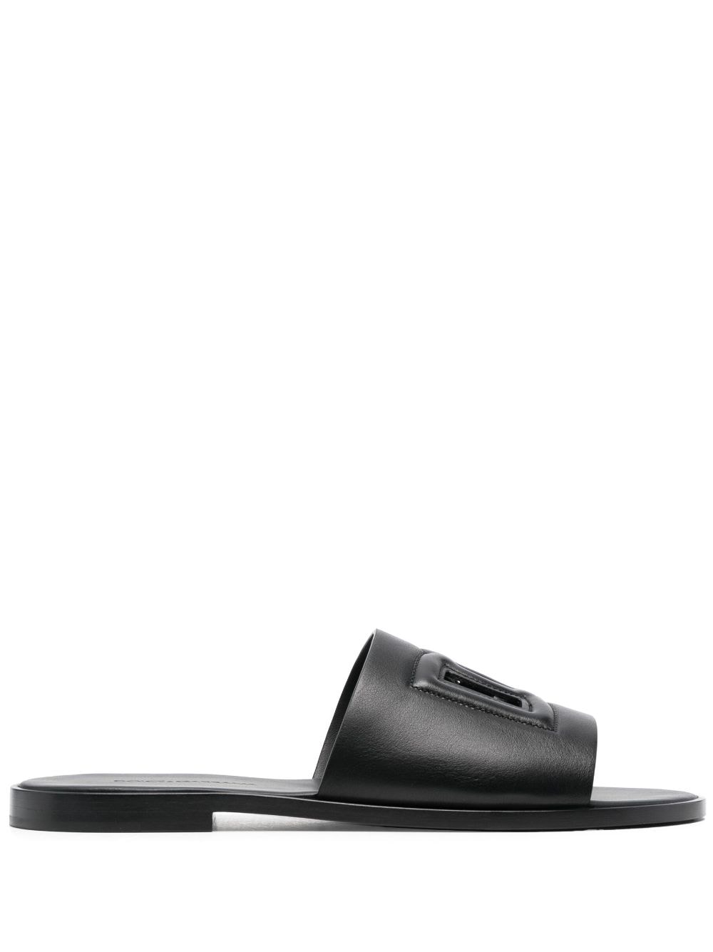 Dolce & Gabbana Men's Dg Leather Flat Sandals in Black | Size 41 | A80397AO60280999