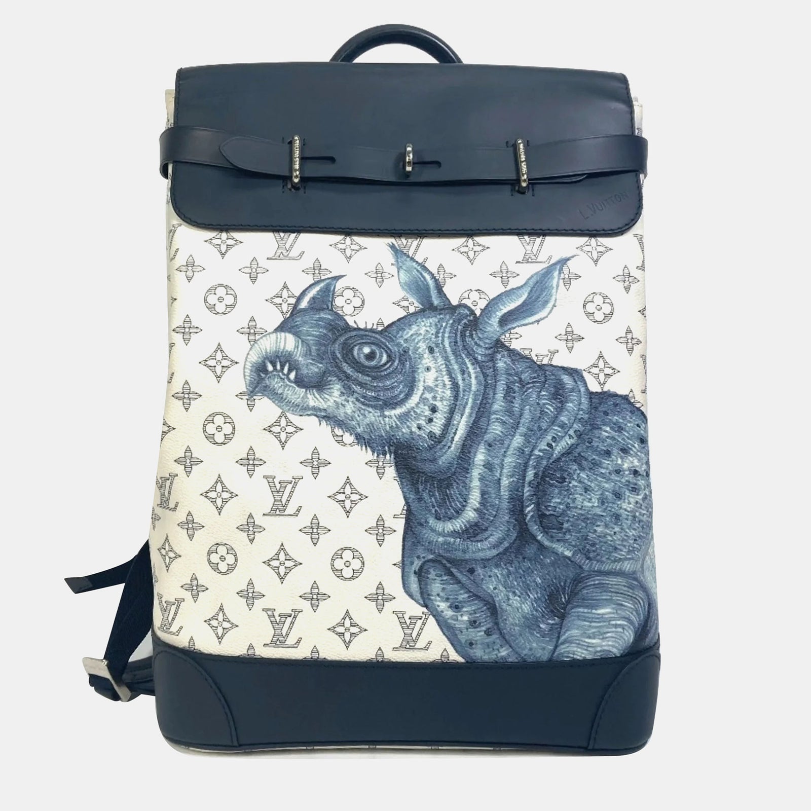 Louis Vuitton Sac à dos vapeur Savane en cuir blanc et toile