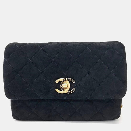 Black suede Chain Flap Bag
