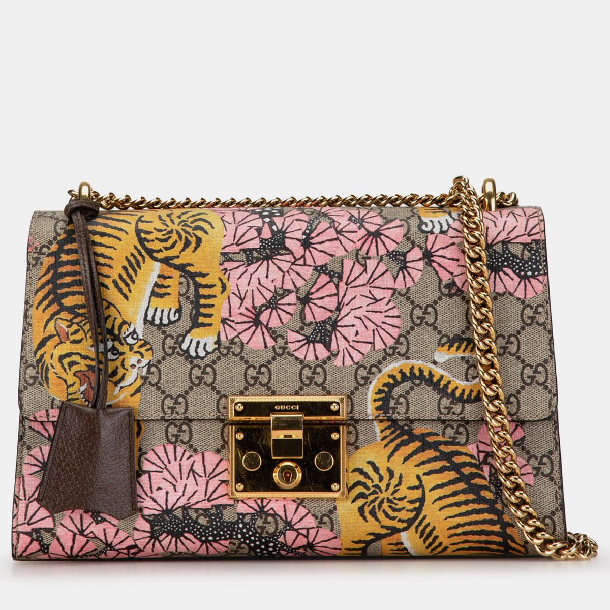 Gucci GG Supreme Tiger Padlock Chain Shoulder Bag