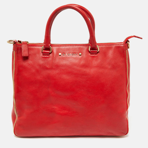 Orange Leather Zip Tote