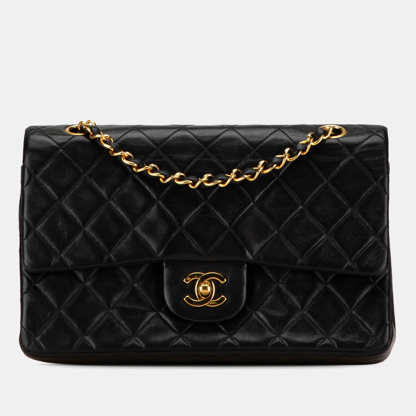 Chanel Sac à rabat double classique en cuir d'agneau de taille moyenne