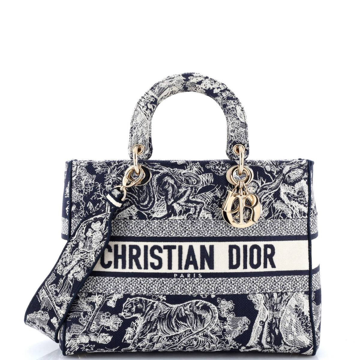 Christian Dior Lady D-Lite Bag Embroidered Canvas Large