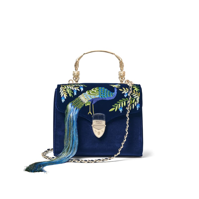 Maje Midi Mayfair Embroidered Bag in Peacock Hand Embroidery on Velvet