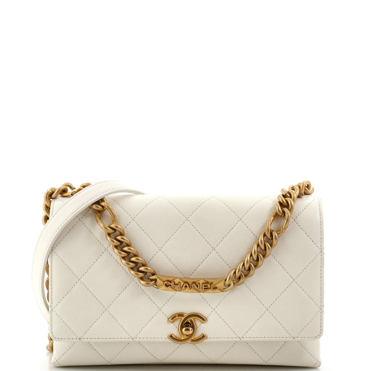 Chanel CHANEL Bracelet On Chain Flap Bag Quilted Caviar Small