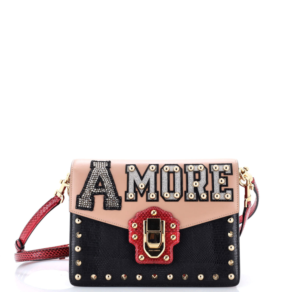 Dolce & Gabbana Lucia Shoulder Bag Embellished Leather and LIzard Embossed Leather with Python