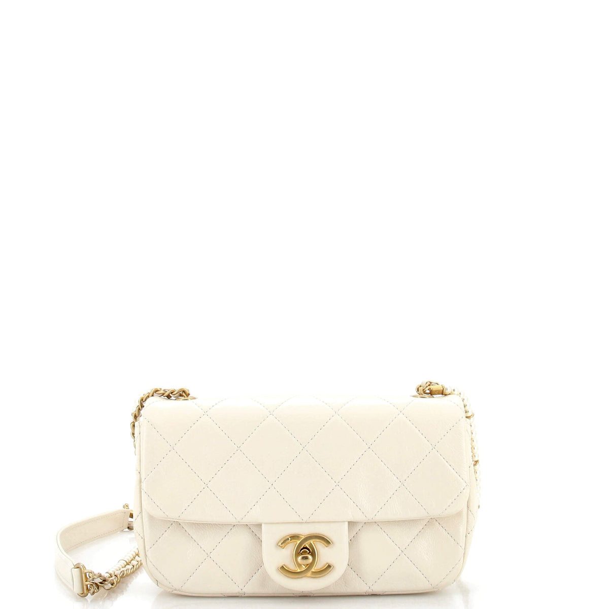 Chanel CHANEL Crystal Pearls Chain Flap Bag Quilted Calfskin Small