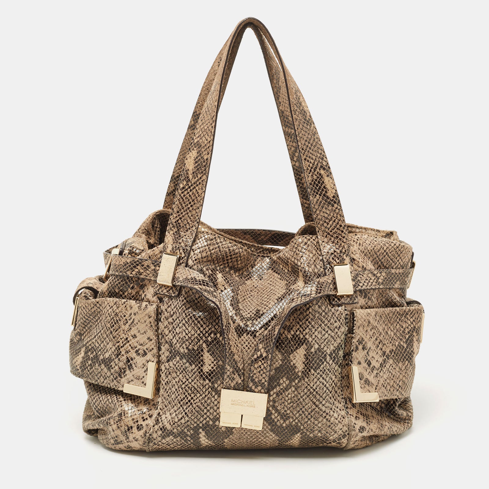 Michael Kors Beige/Black Python Effect Leather Satchel