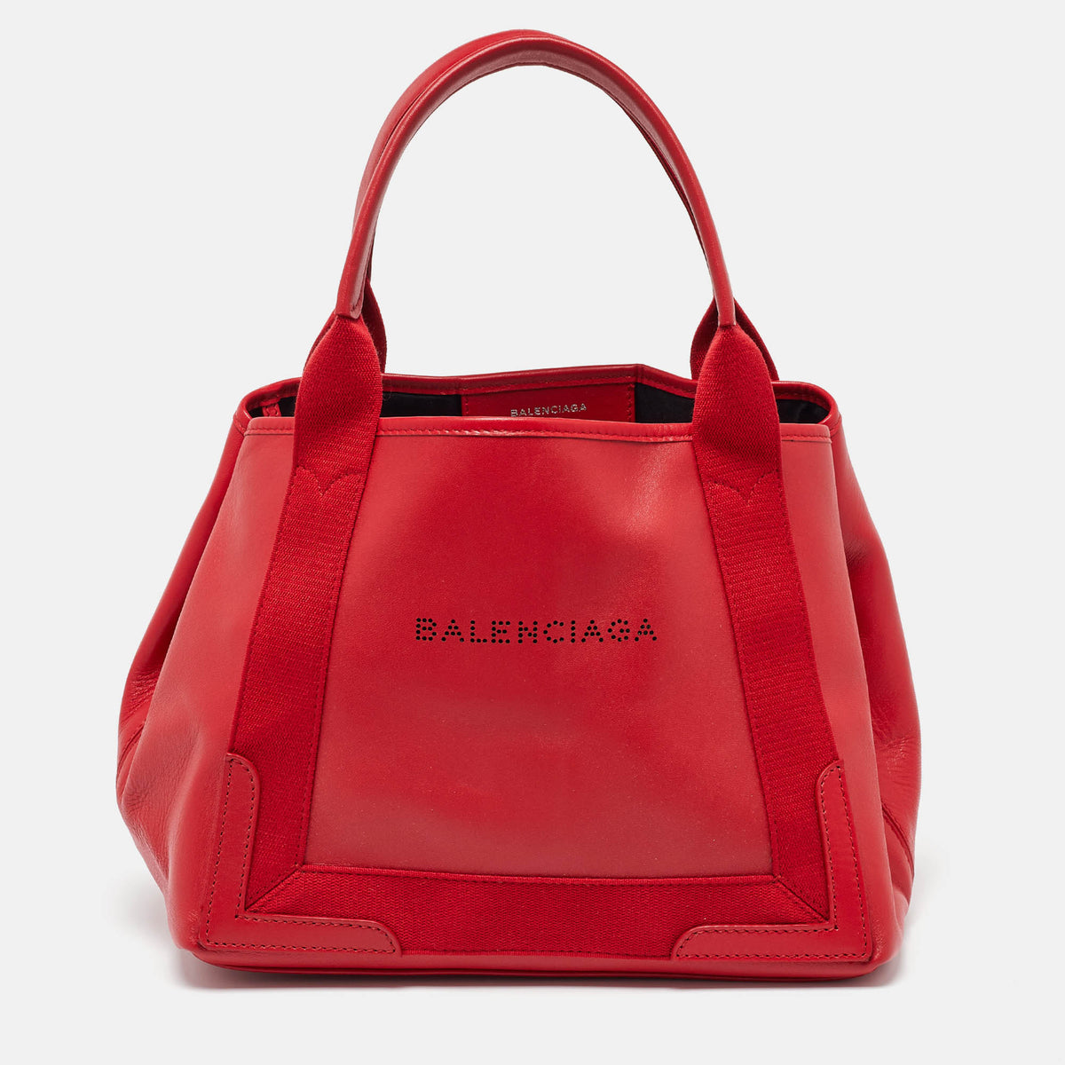 Balenciaga Red Leather S Navy Cabas Tote