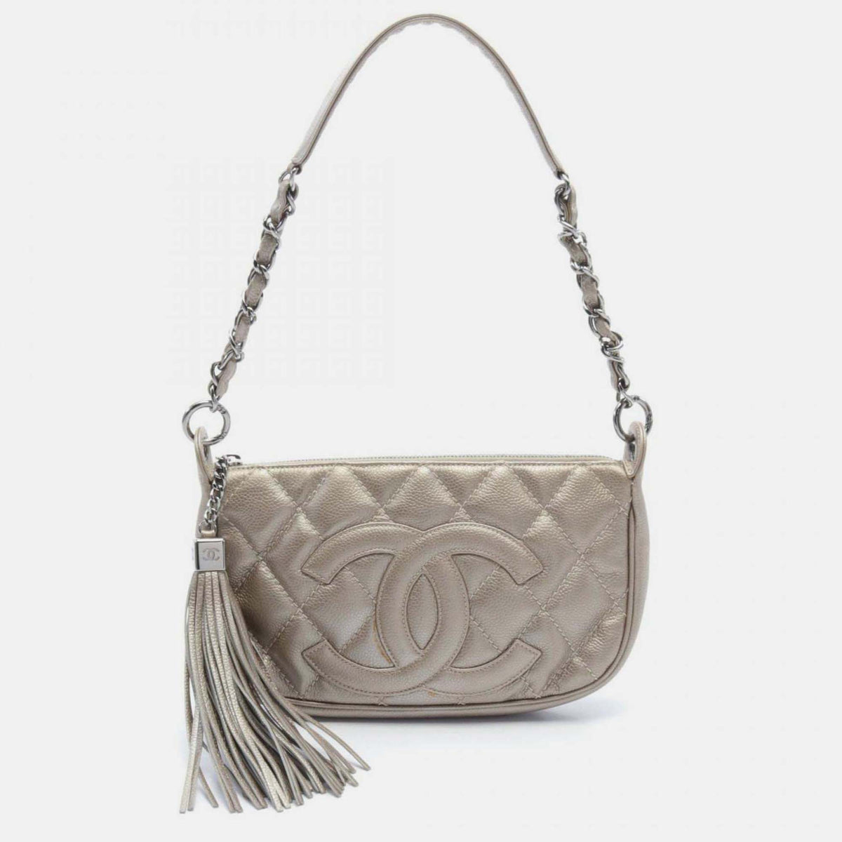 Chanel Silver Leather Matelasse Shoulder Bag