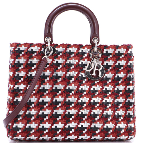 Lady Dior Bag Woven Leather with Tweed Large