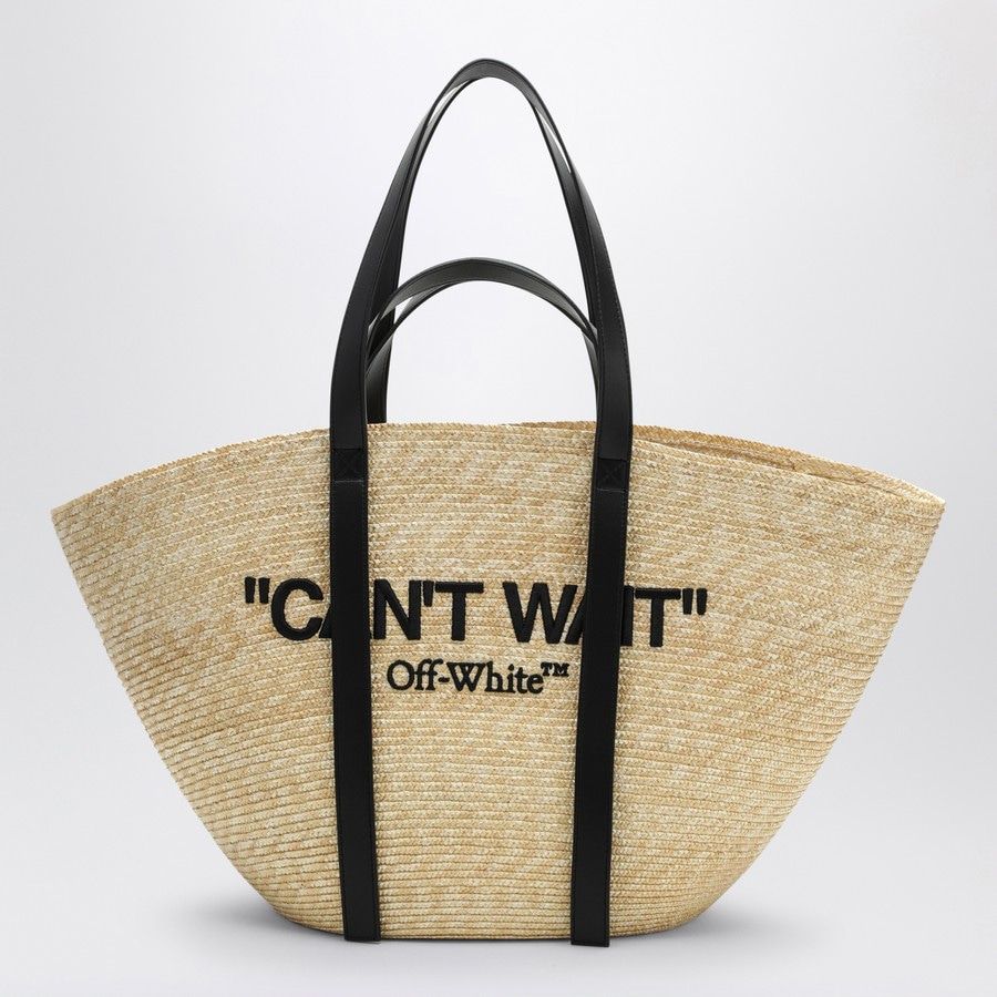 Off-White Women's Cant Wait Media Tote In Raffia in Beige | OWNA232F24FAB001