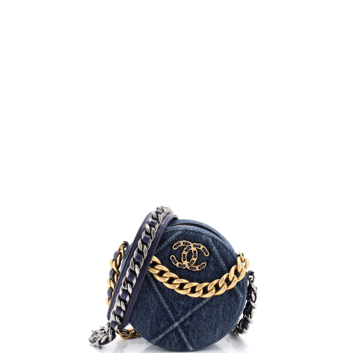 Chanel CHANEL 19 Round Clutch with Chain Quilted Denim
