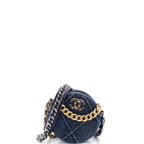 CHANEL 19 Round Clutch with Chain Quilted Denim