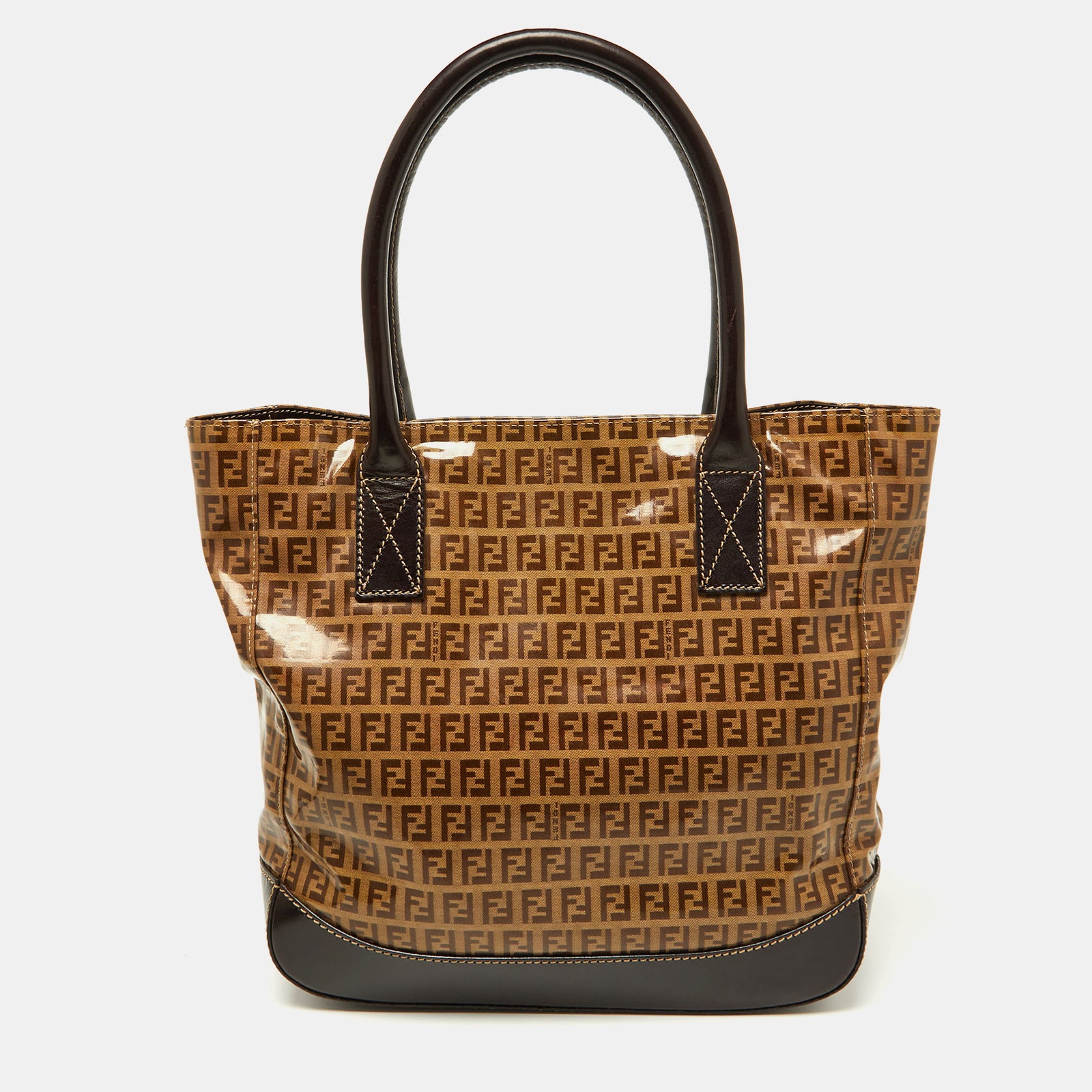 Fendi Beige/Brown Zucchino Coated Fabric and Leather Tote