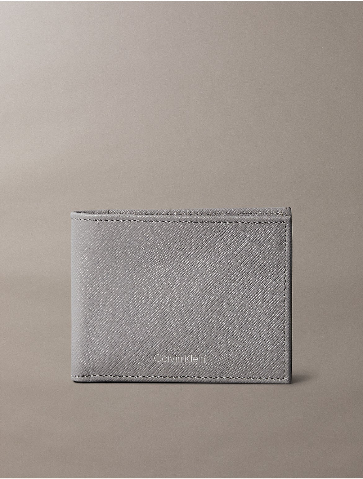 Calvin Klein Saffiano Leather Slim Bifold Wallet - Grey