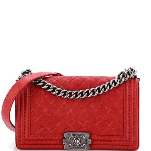 CHANEL Boy Flap Bag Quilted Caviar Old Medium
