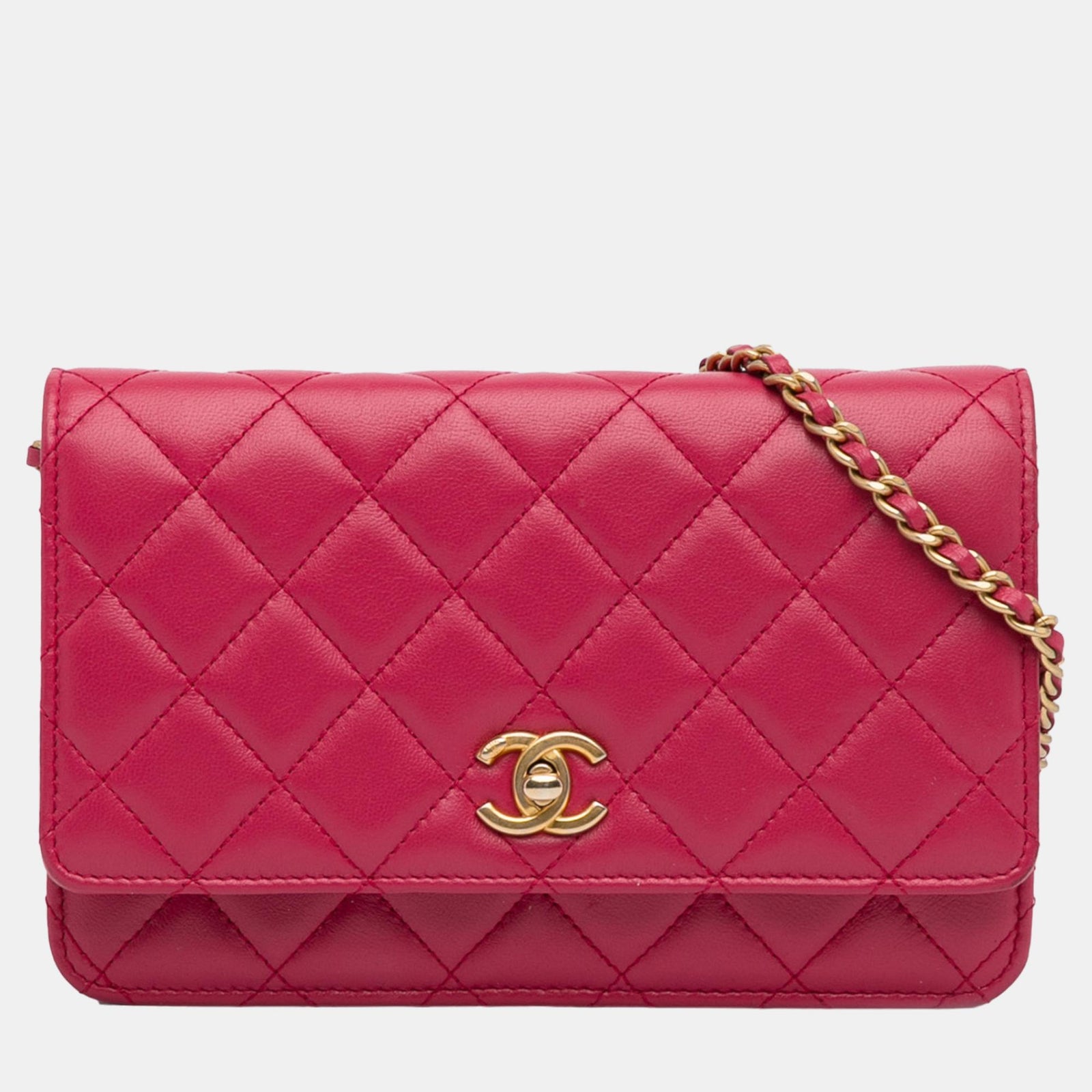 Chanel Portefeuille en cuir d'agneau rose avec perles sur chaîne