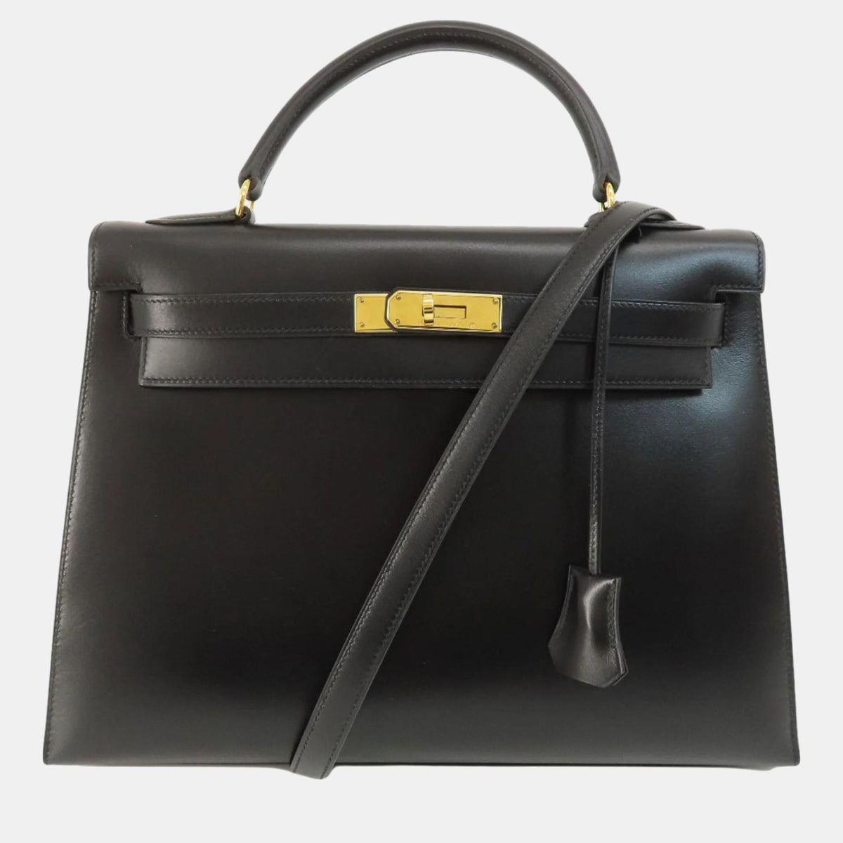 Hermès Black Box Calf Leather Kelly 32 Handbag