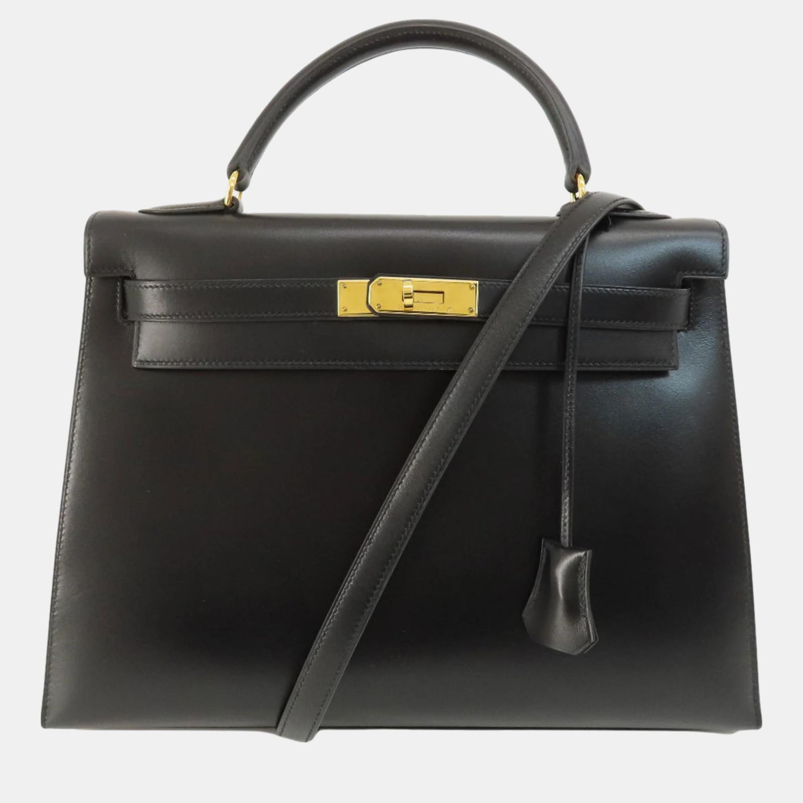 Herm?s Black Box Calf Leather Kelly 32 Handbag