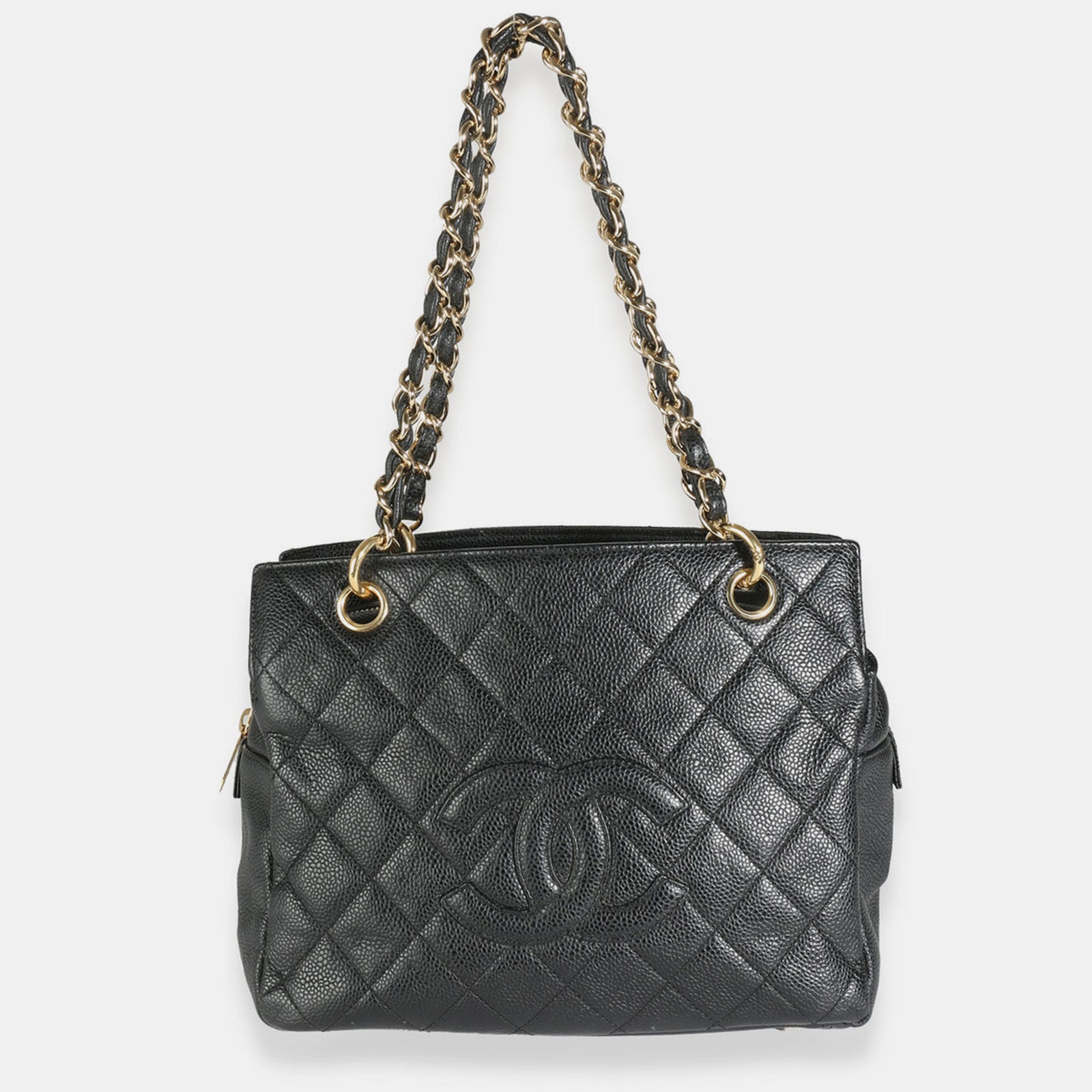 Chanel Schwarze gesteppte Caviar Petite Timeless Tragetasche