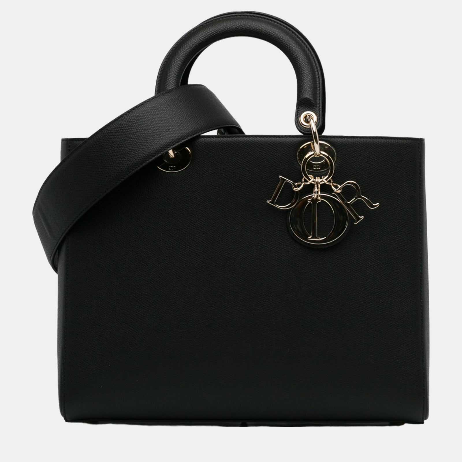 Dior Lady Dior en cuir de veau grainé noir grand format