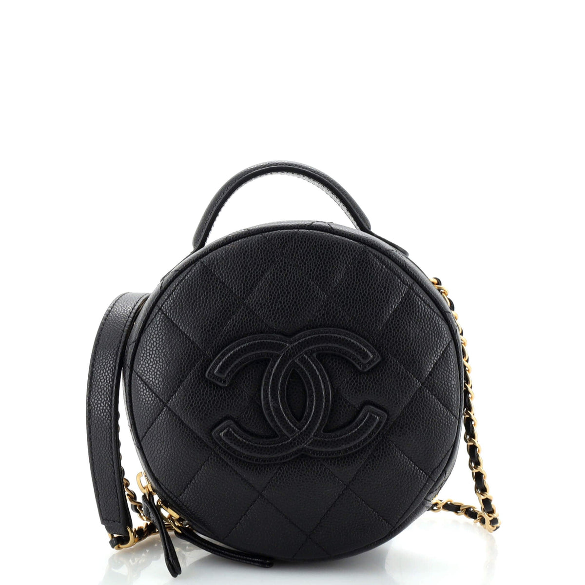 Chanel CHANEL Round Vanity With Chain Quilted Caviar Small