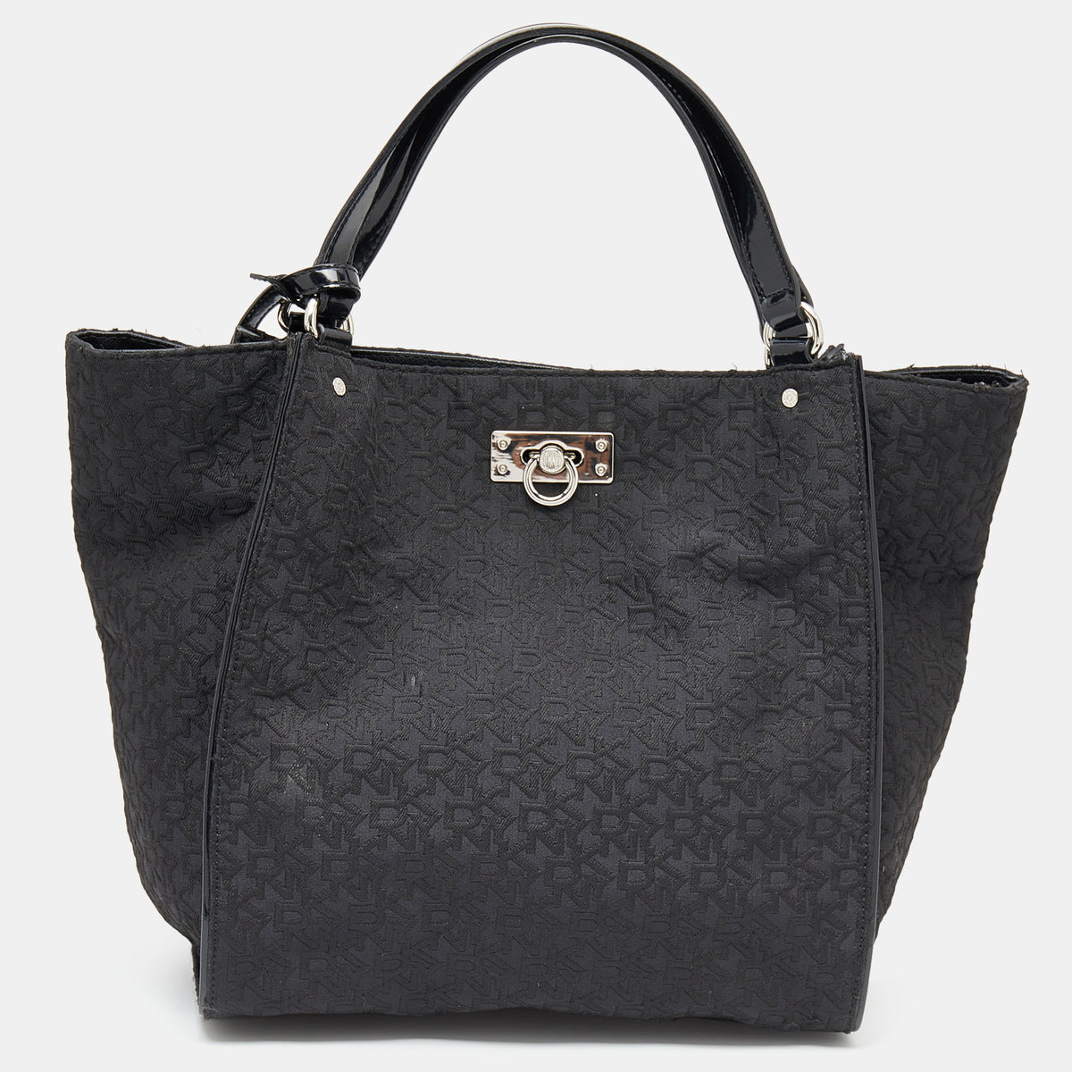 DKNY DKNY Black Monogram Canvas And Patent Leather Tote