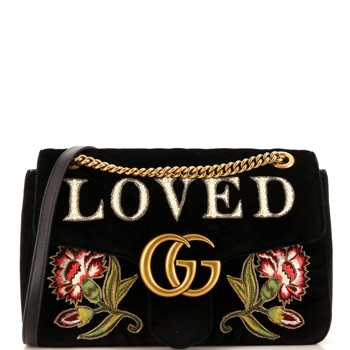 Gucci GUCCI GG Marmont Flap Bag Embroidered Matelasse Velvet Medium