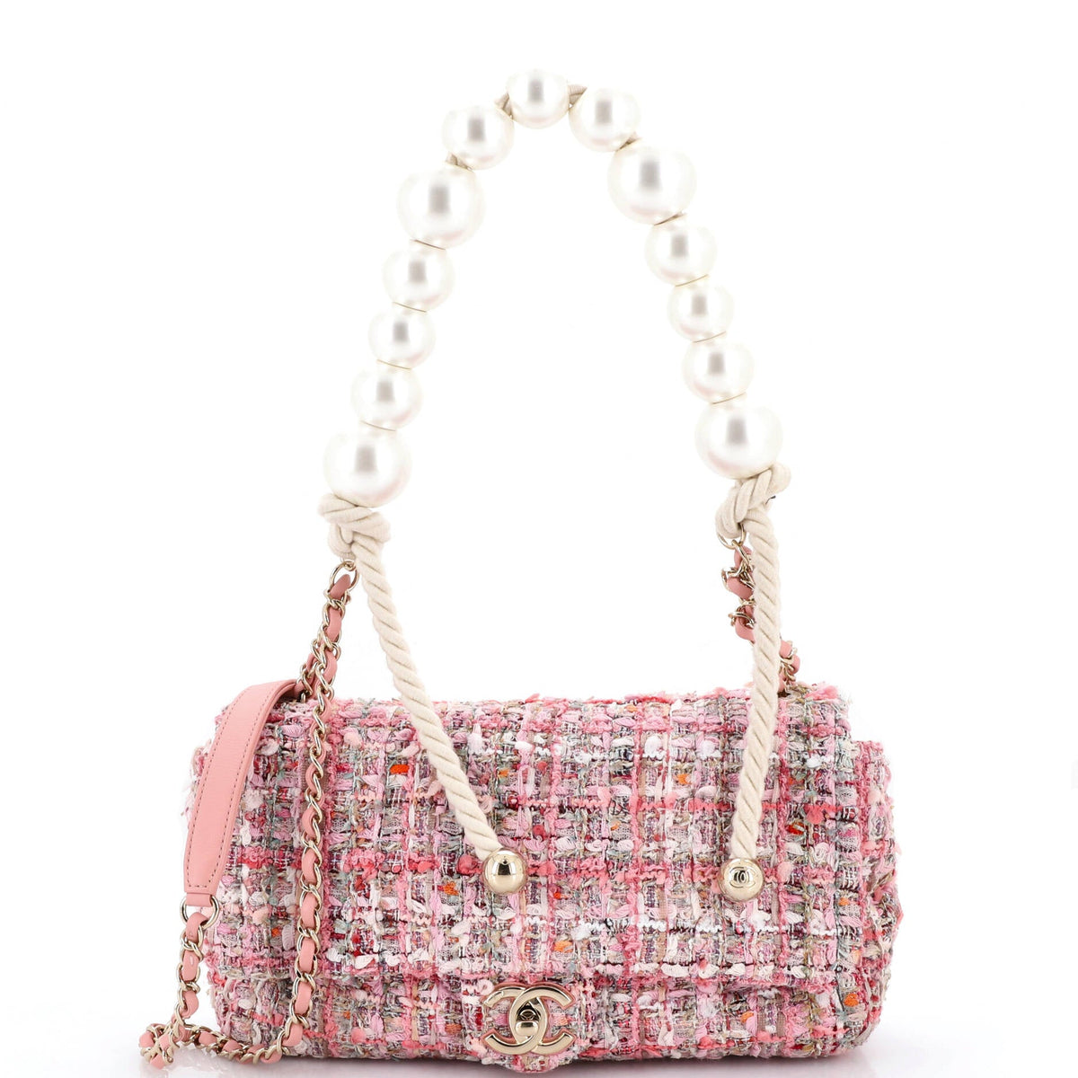 Chanel CHANEL Pearl Handle Flap Bag Quilted Tweed Medium