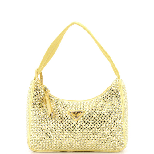 PRADA Re-Edition 2000 Hobo Crystal Embellished Satin Mini