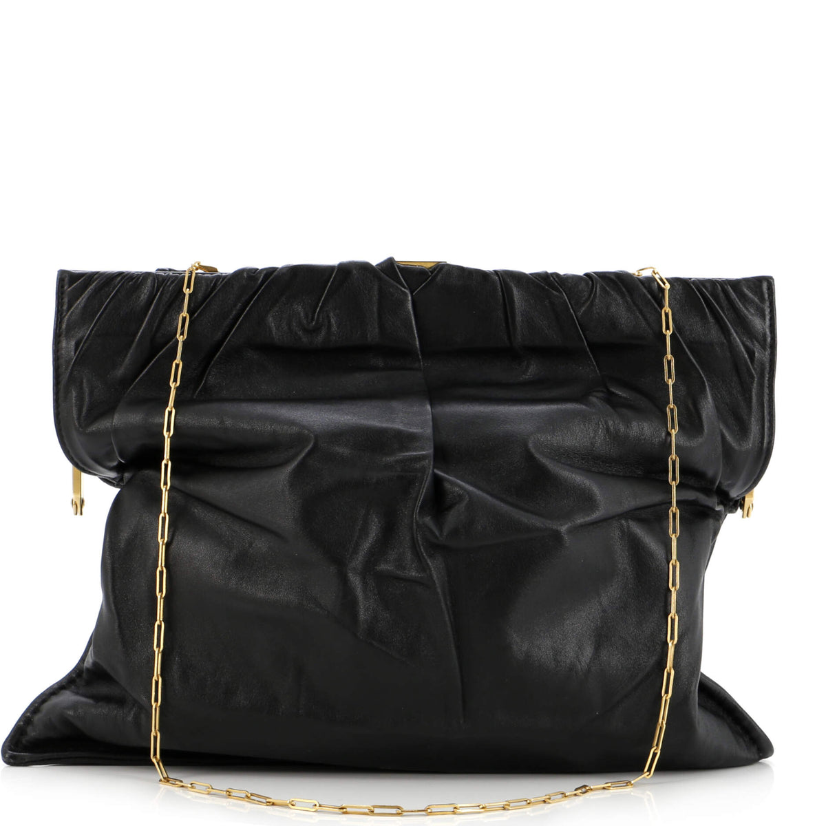 Celine CELINE Clasp Ruched Flap Bag Leather Medium