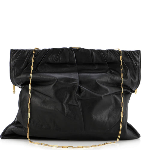 CELINE Clasp Ruched Flap Bag Leather Medium