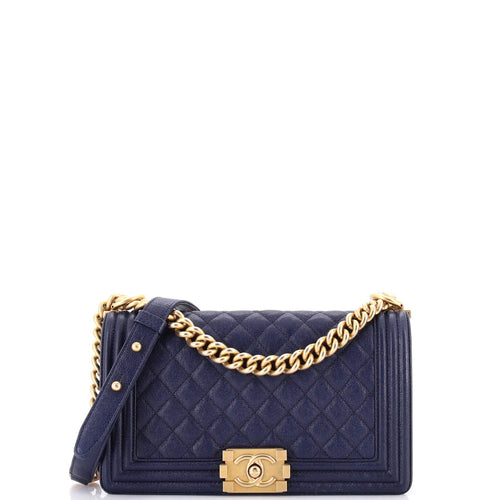 CHANEL Boy Flap Bag Quilted Caviar Old Medium