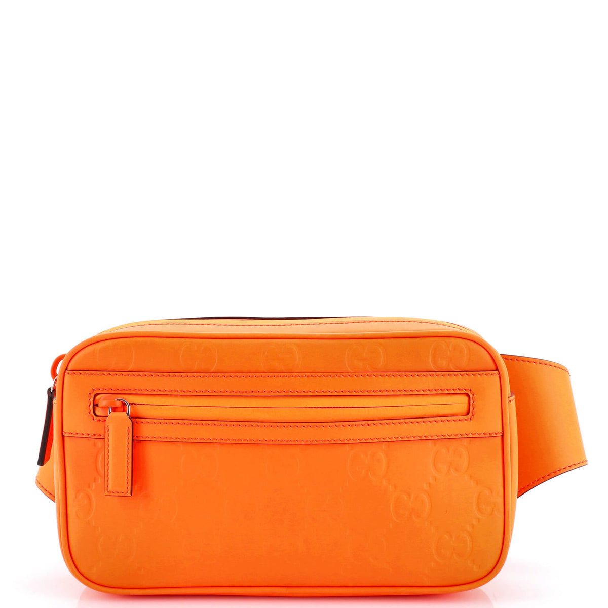 Gucci GUCCI Front Zip Belt Bag GG Rubber Effect Leather