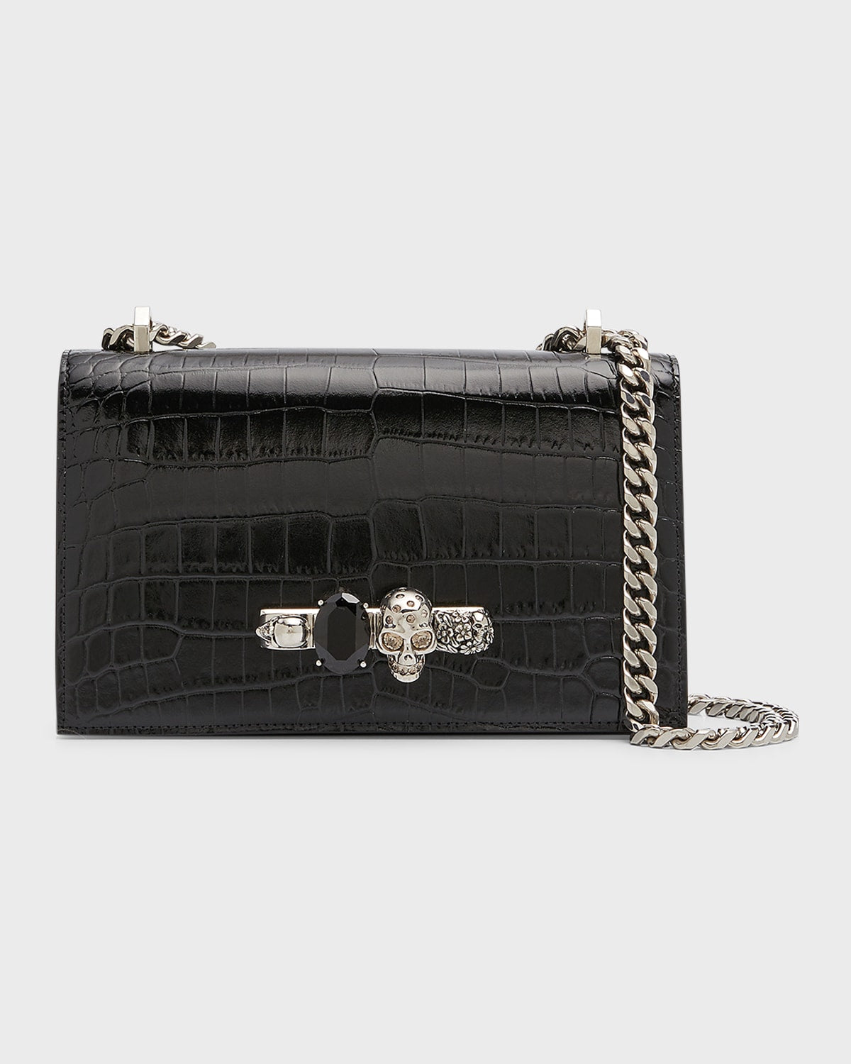 Boss Shiny Croc-Embossed Jeweled Shoulder Bag