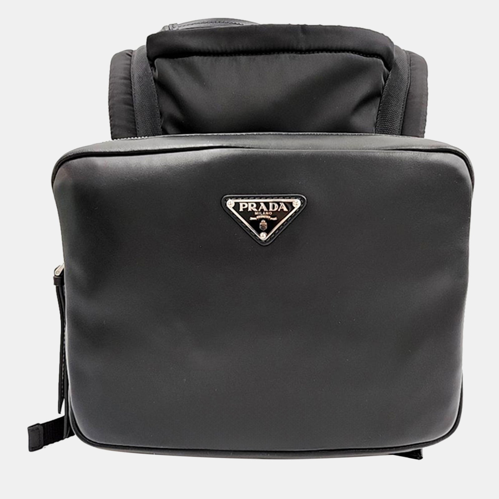 Prada Black Leather hooded backpack