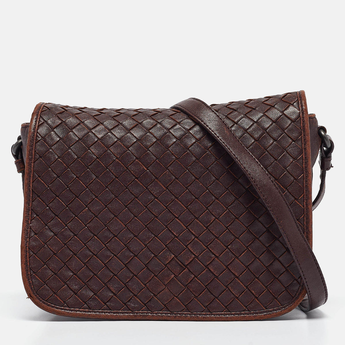 Bottega Veneta Burgundy Intrecciato Leather Flap Crossbody Bag