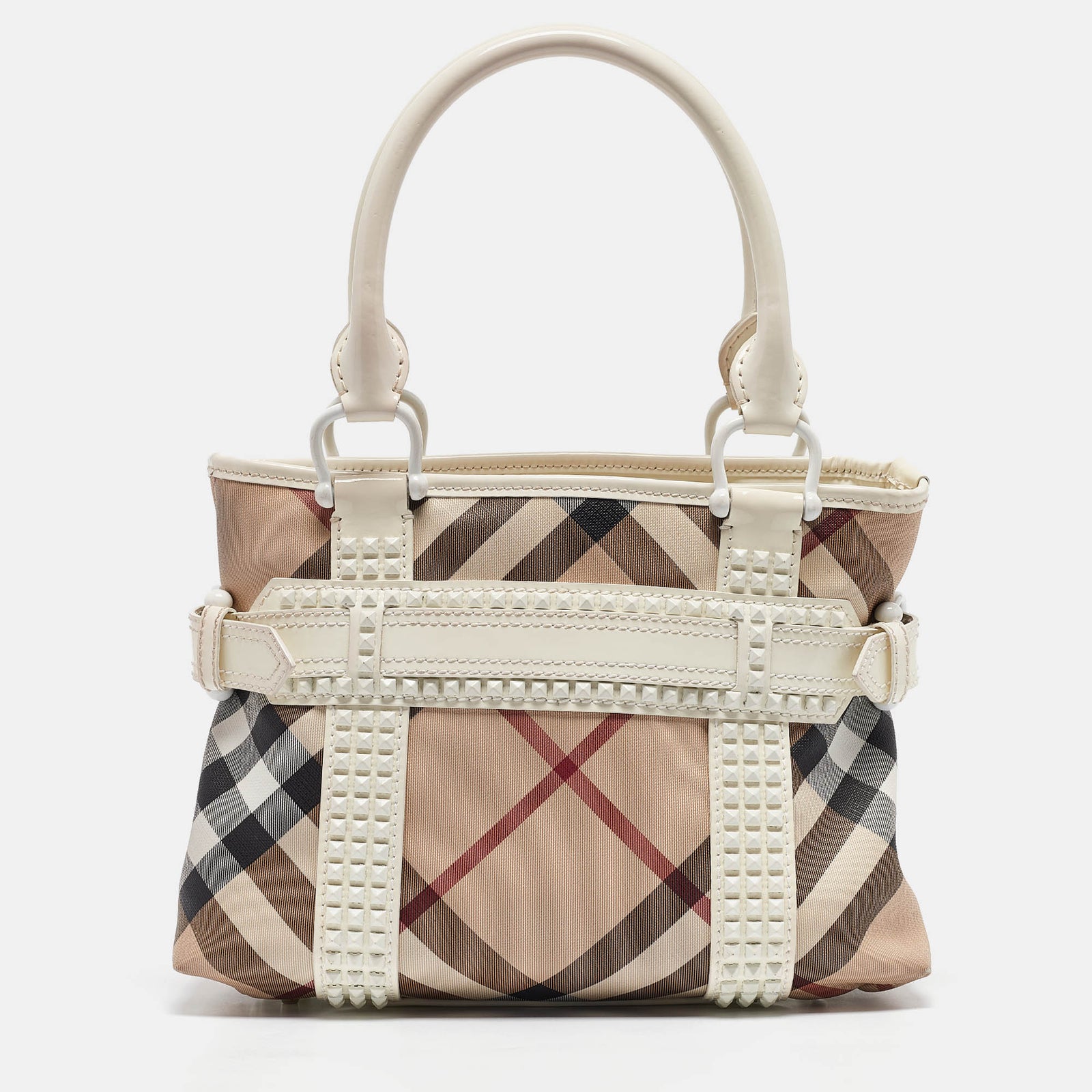 Burberry White/Beige Super Nova Check Vinyl Small Studded Rachel Tote