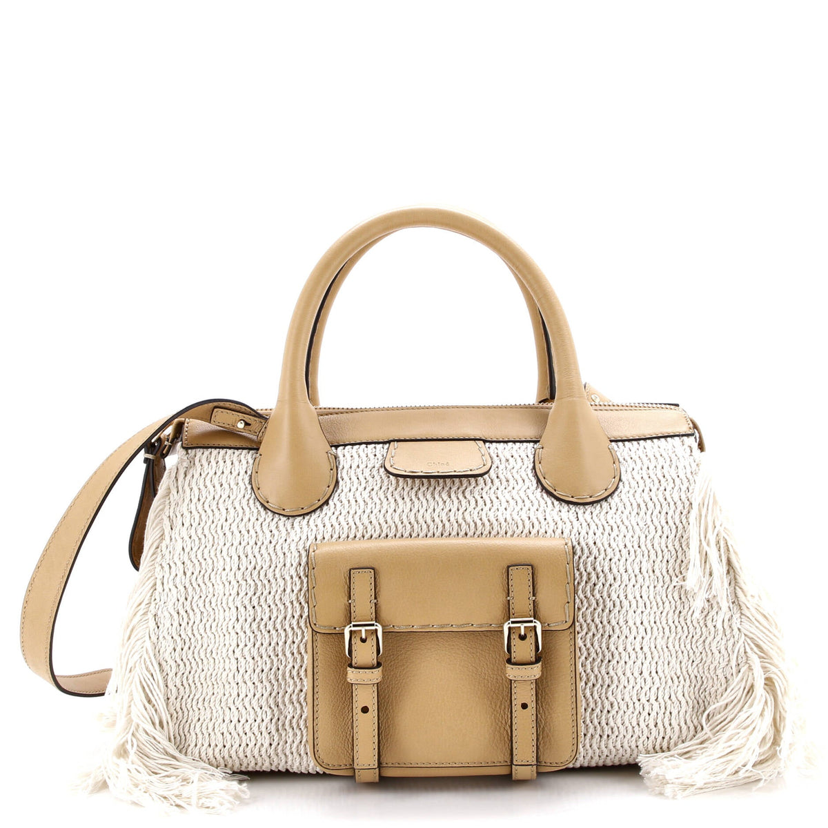 Chloe CHLOE Edith NM Satchel Knit Cotton with Leather Medium