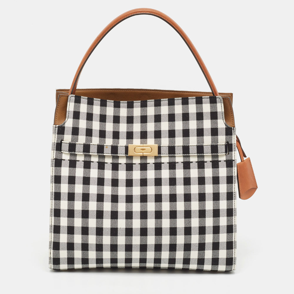 Black/White Checkered Canvas Lee Radziwill Top Handle Bag