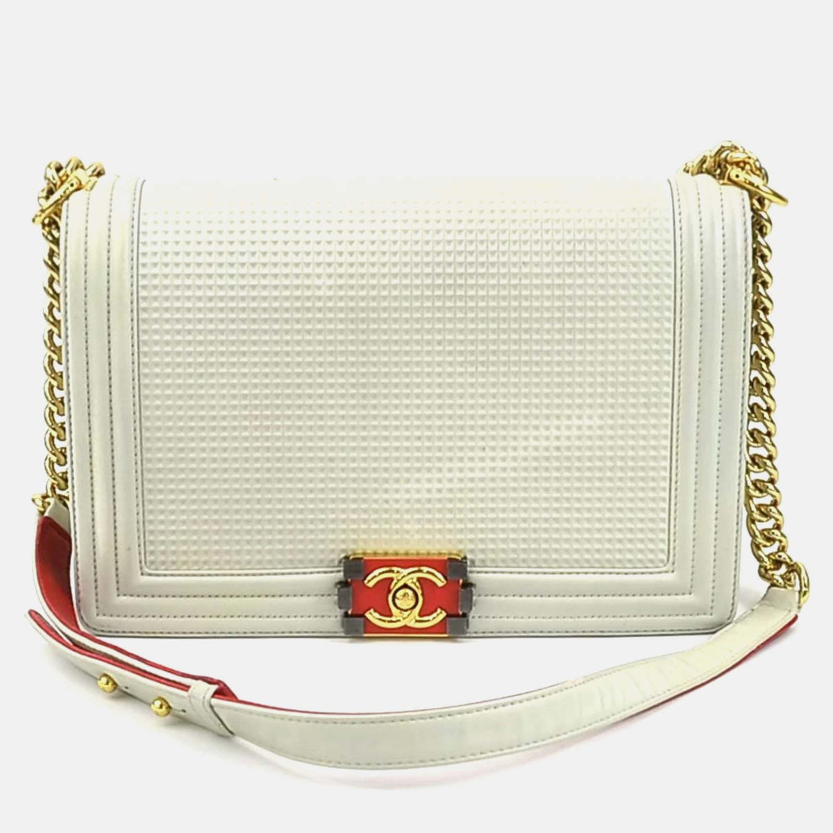 Chanel Off-White Gold Leather Boy Shoulder Bag