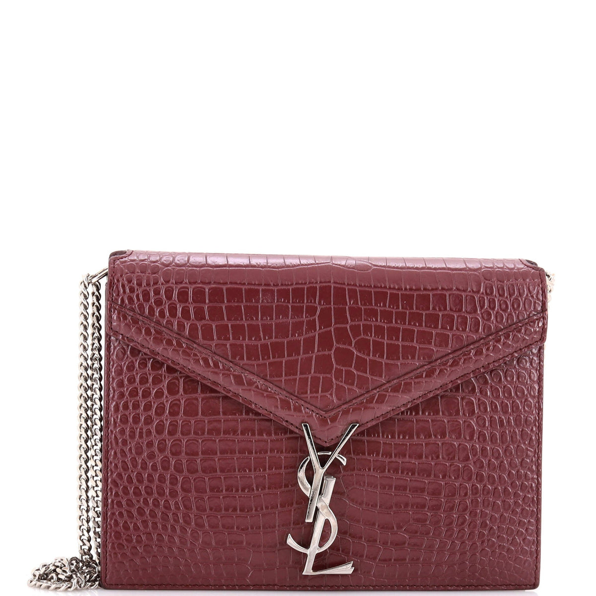 Saint Laurent Cassandra Chain Shoulder Bag Crocodile Embossed Leather Small