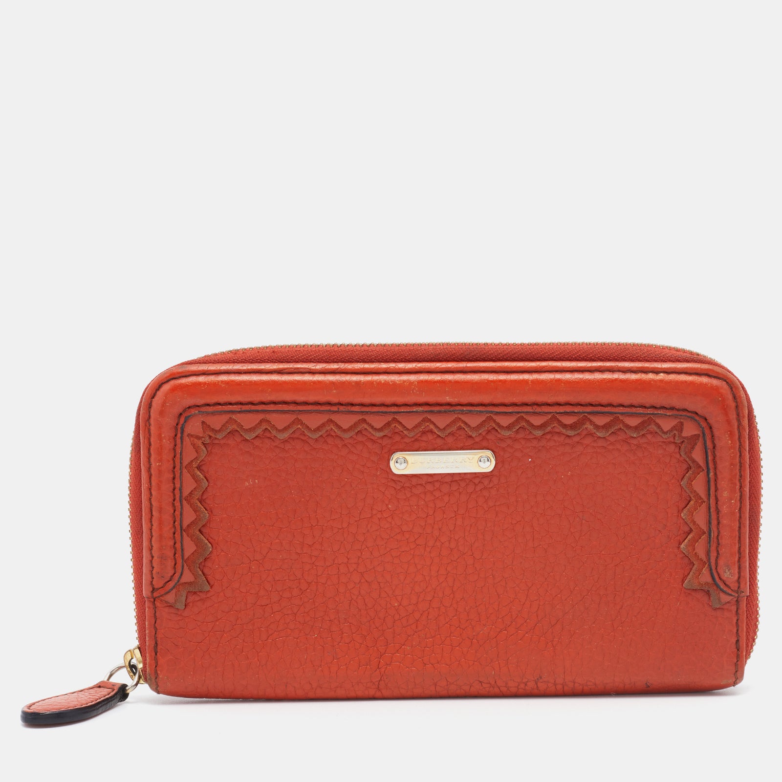 Burberry Prorsum Orange Leather Zip Around Wallet